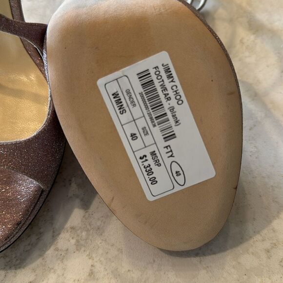 NEW Jimmy Choo Ballet Pink Shimmer Strappy High Heel Stiletto Sandals Size 40 EU - Picture 7 of 16